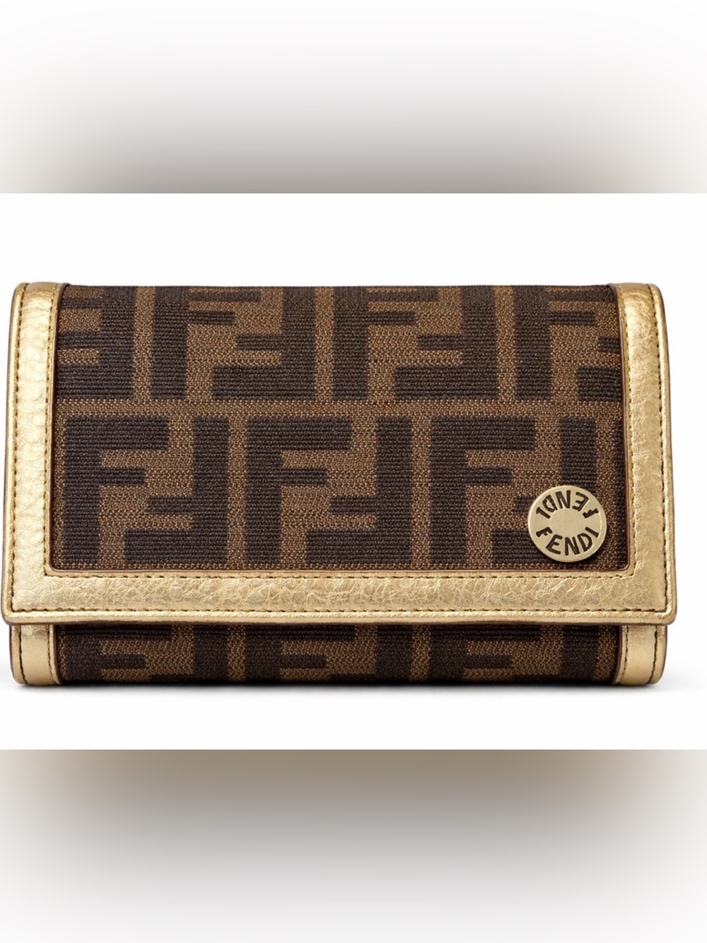 AUTHENTIC Fendi Brown Zucca Logo Canvas Wallet with Gold Trim